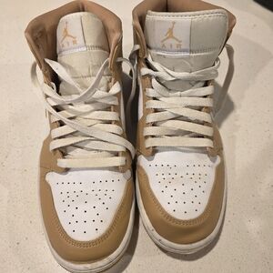 Air Jordan High-Top Sneakers in White and Tan Sz. 9.5